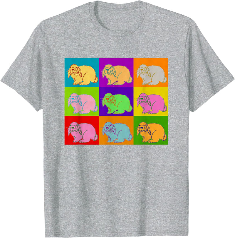 Lop Rabbit Popart Holland French Mini Rabbits Retro Bunny T-Shirt in Heather Grey