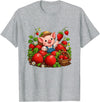 Kawaii Strawberry Piglet Farm Harvest Cute Farmer Pig Strawberry Patch Berry Picking T-Shirt - Heather Grey