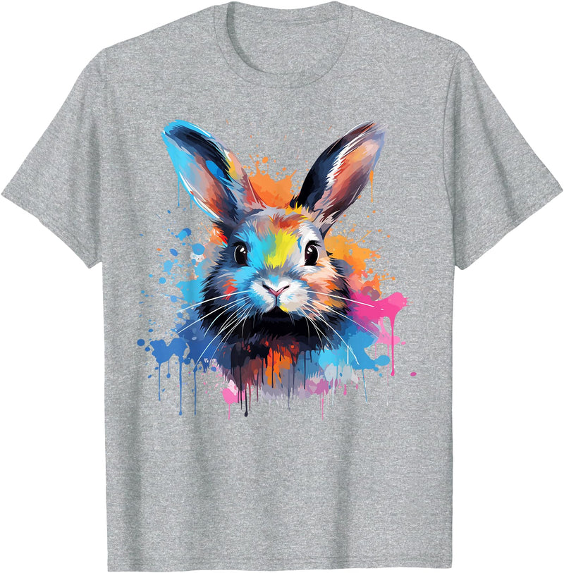 Colorful Cute Netherland Dwarf Rabbit Lover Splash Art T-Shirt in Heather Grey
