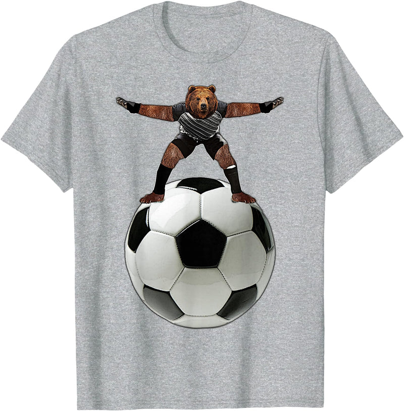 Behrbones Clothing Bear Goalie On Soccer Ball - by Behrbones T-Shirt - Heather Grey