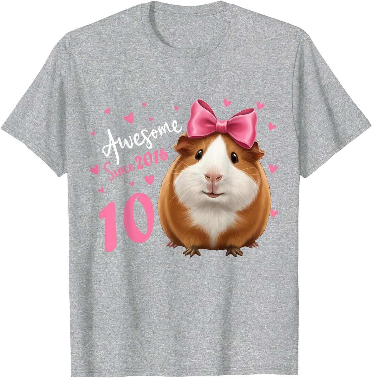 Funny Guinea Pig Birthday Party Girls 10 Years Old Guinea Pig Birthday for Girls 10th Bday T-Shirt - Heather Grey