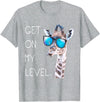 Funny Giraffe Zoo Tall Wildlife Tees & Gifts Get On My Level - Giraffe Glasses Giant Zoo Animal Saying T-Shirt - Heather Grey