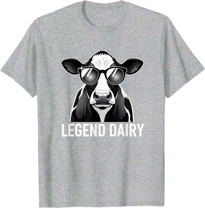 Farmstead Legends Legend Dairy, Cool Cow with Sunglasses T-Shirt - Heather Grey