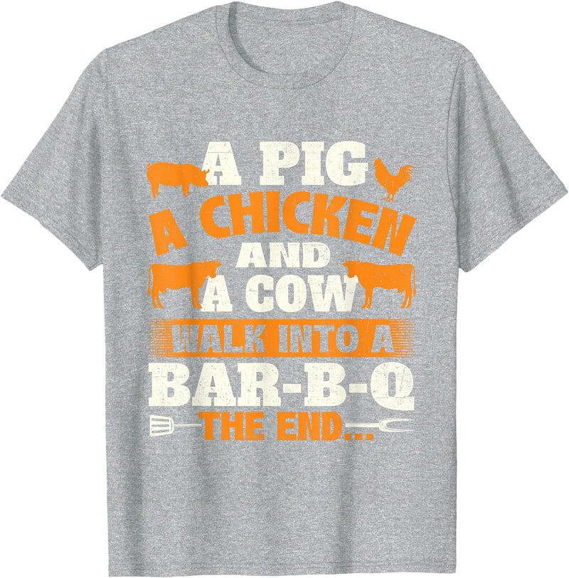Funny BBQ Shirts A Pig A Chicken And A Cow - Grilling BBQ Lover Barbecue T-Shirt - Heather Grey