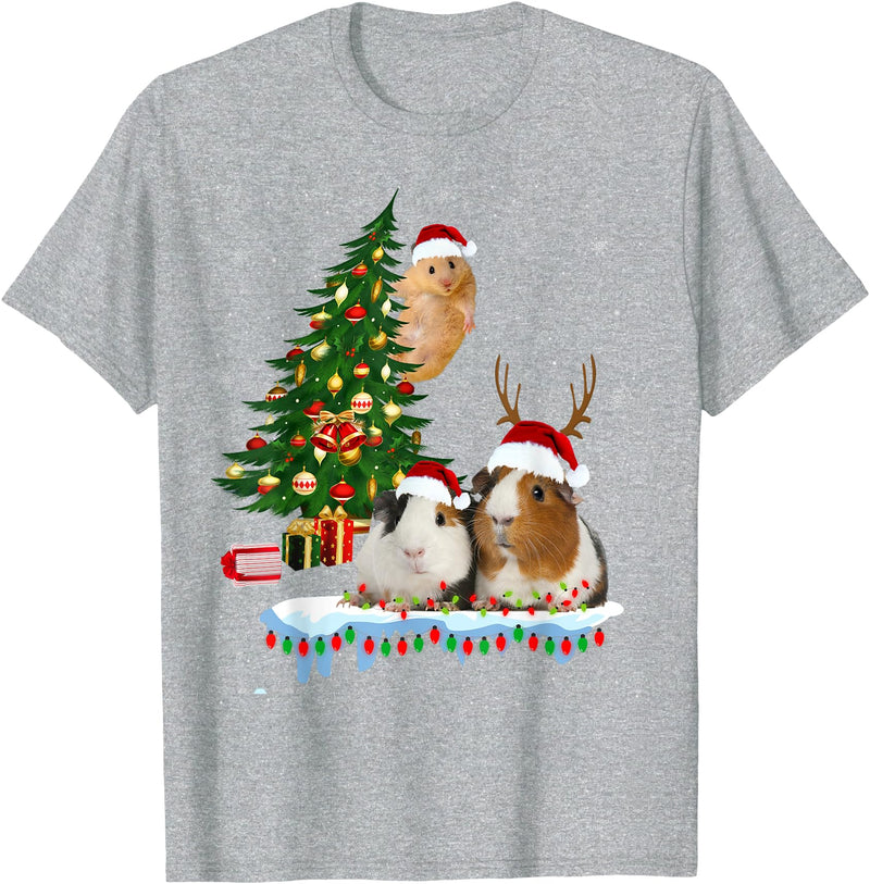 zainjr Christmas Christmas Guinea Pig Pajama xmas santa hat tree kids girls T-Shirt - Heather Grey