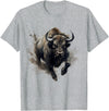 Safari Animal Art Buffalo Animal Print Splash Motif Bison Drawing Wildlife T-Shirt - Heather Grey