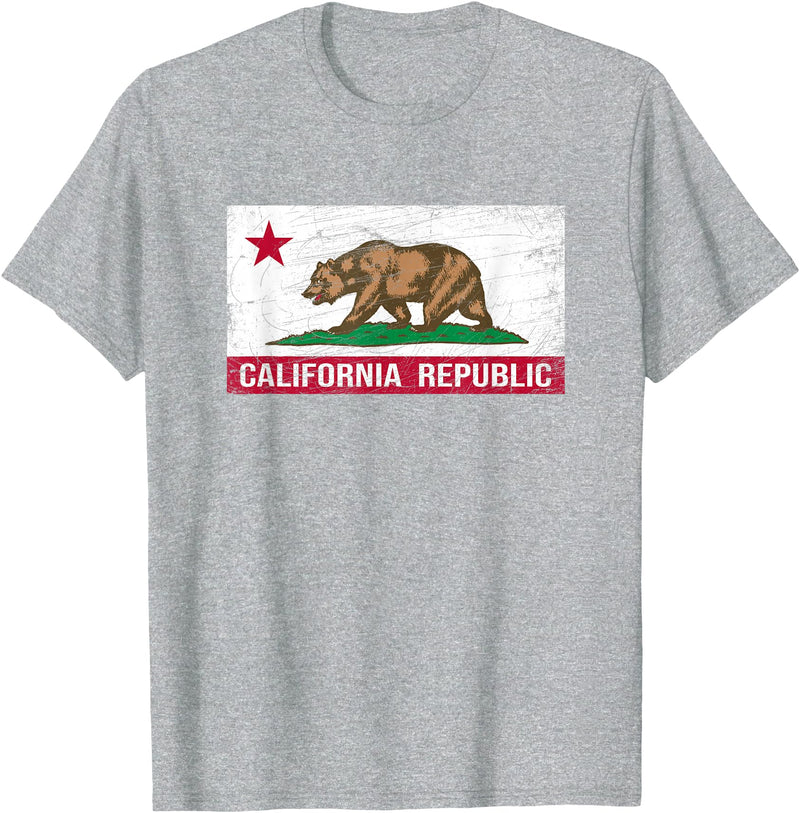 Graphic Club Inc. California Republic Flag - CA - Distressed Design - Classic T-Shirt - Heather Grey