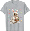 Cute Easter Bunny Rabbit with Eggs Whimsical Sloth Design T-Shirt in Heather Grey