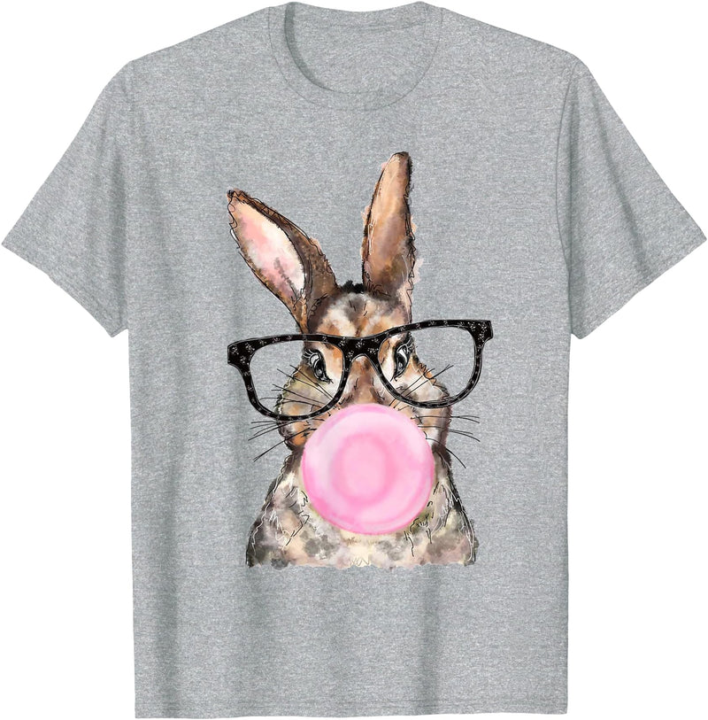 Cute Bunny Glasses Bubblegum Easter Day Girls Kids Boys T-Shirt in Heather Grey
