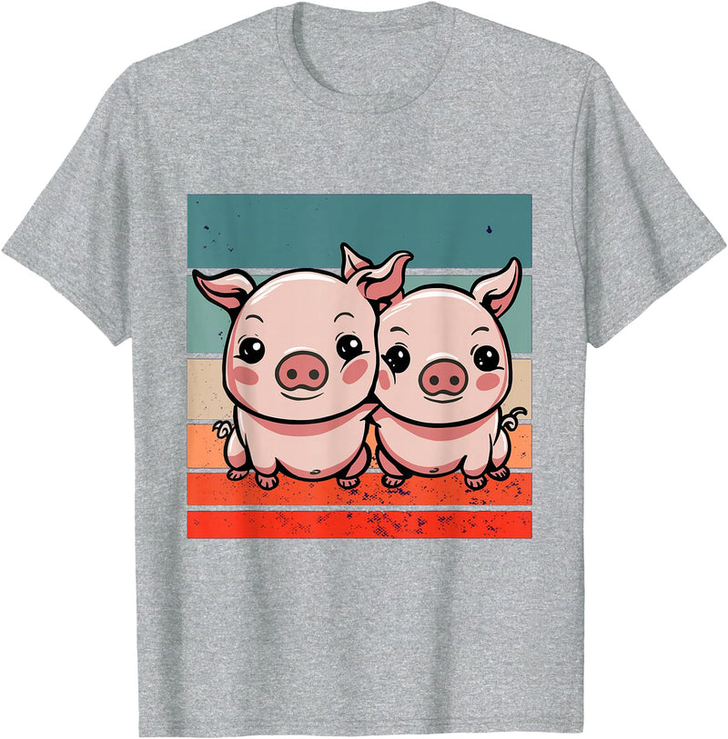 Cute Sibling Baby Little Pink Pig Sister Animal Pig Lovers T-Shirt - Heather Grey