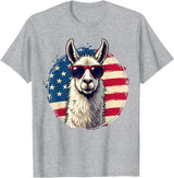 Funny Llama Alpaca Animal Lover Gifts Clothing Llama Alpaca American Flag USA Patriotic T-Shirt - Heather Grey