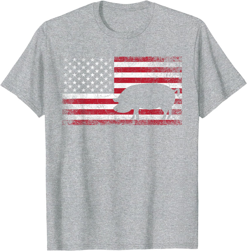 Pig Hog Farm Farmer 4th of July Shirt American Flag America T-Shirt - Heather Grey