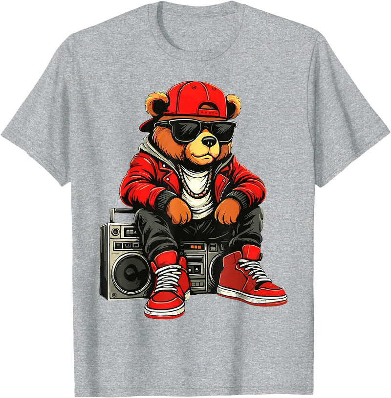 Funny Hip Hop Music lover Hip Hop Teddy Bear Rap Music T-Shirt - Heather Grey
