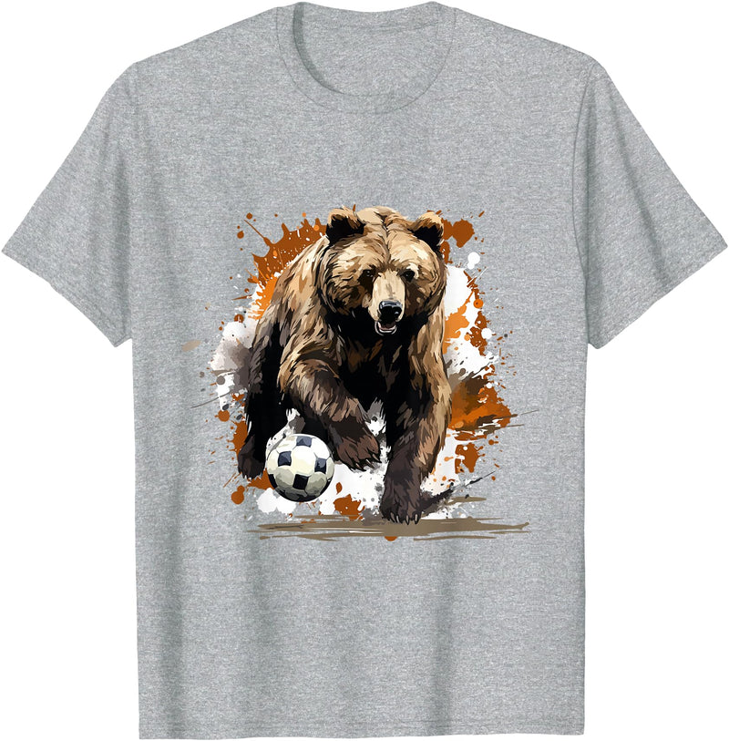 Passion For Sports Style Bear Playing Soccer Sports Team | Animal T-Shirt - Heather Grey