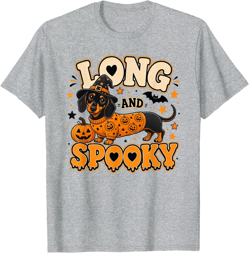 Spooky Dachshund Halloween Dog Lovers Long and Spooky Dachshund Halloween Dog T-Shirt - Heather Grey