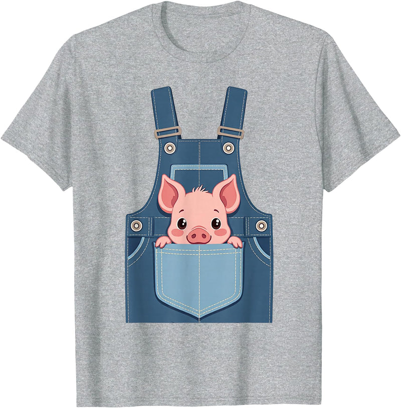 Pig Farm Animal Costumes Pig Costume - Funny Farmer, Pocket, Farm, Women, Men, Kids T-Shirt - Heather Grey