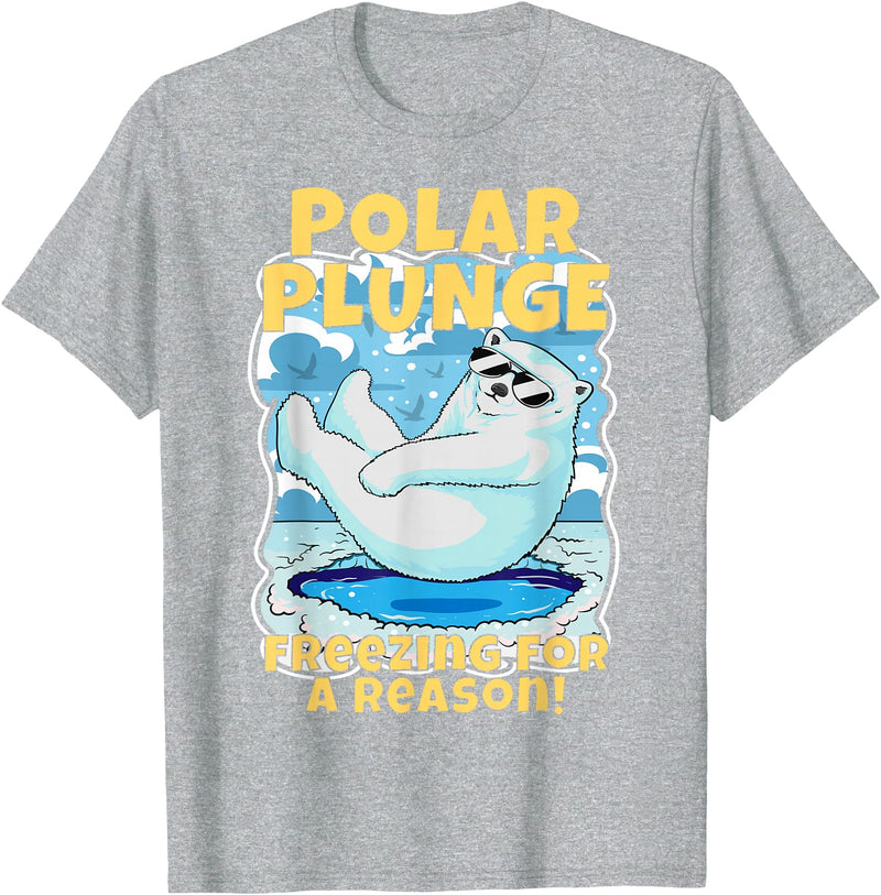 Ice Cold New Years Arctic Iceberg Freeze Swim Team Polar Plunge Freezing For A Reason! Cool Polar Bear Swimming T-Shirt - Heather Grey