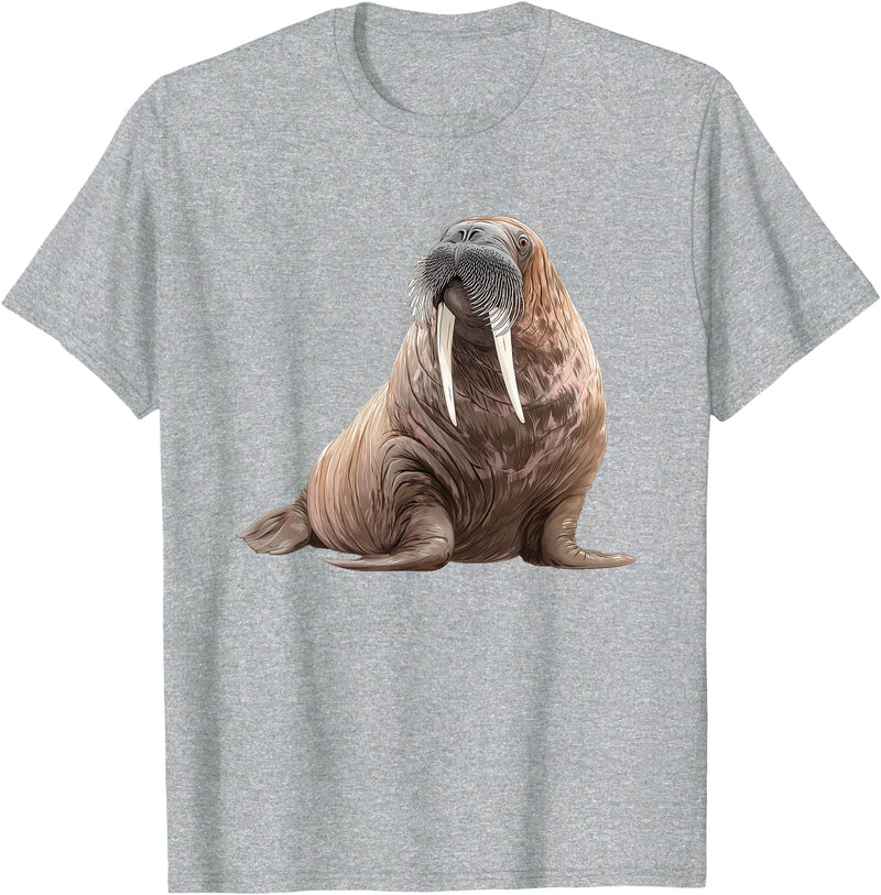 Walrus Designs. Walrus Seal Sea Lion Graphic T-Shirt - Heather Grey