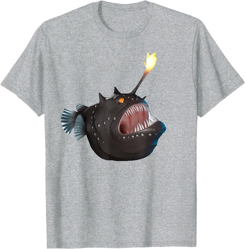 click here for better realistic Animals tees realistic Anglerfish Creatures Deep Sea Monster Angler Fish T-Shirt - Heather Grey