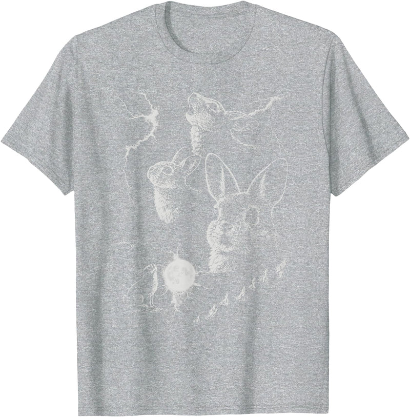 Retro Funny 90s Rabbit Bunny Howling to the Moon Graphic T-Shirt in Heather Grey