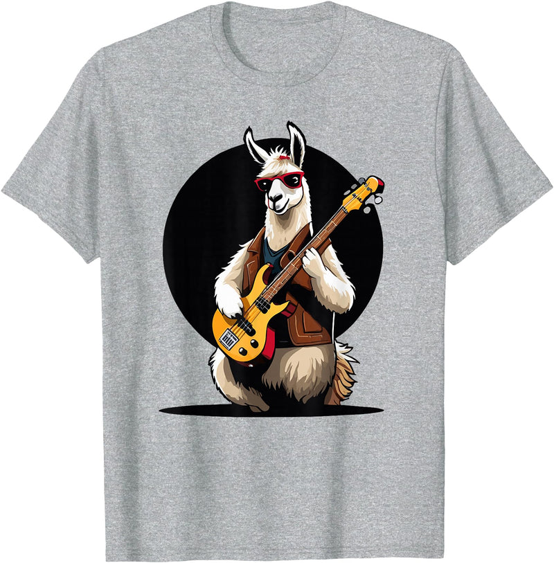 Music Lovers Alpaca Llama playing Guitar Llama playing Electric Guitar, Llama Guitarist T-Shirt - Heather Grey