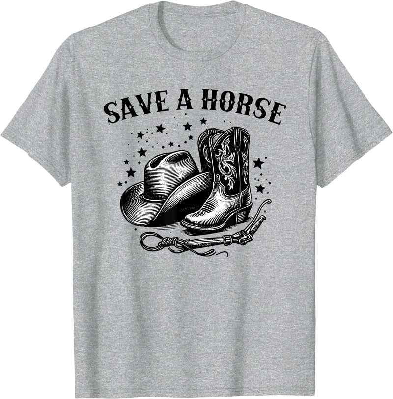 Save A Horse Ride A Cowboy Save A Horse Western Country Retro Cowboy T-Shirt - Heather Grey