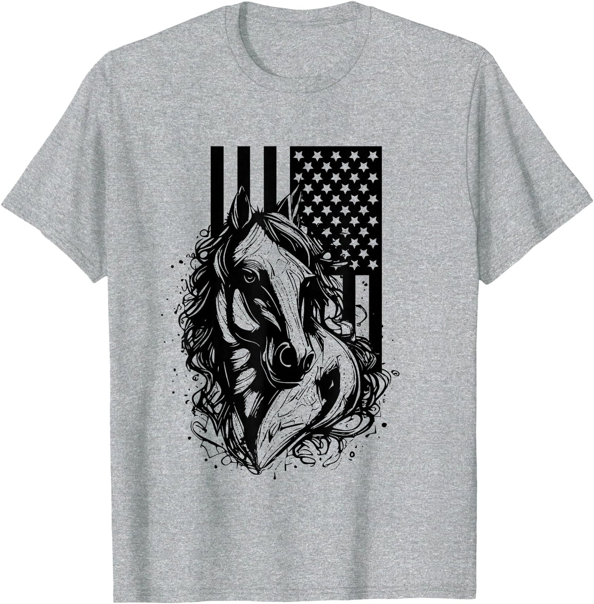 BASBO American Flag Horseback Riding Apparel - Horse T-Shirt - Heather Grey