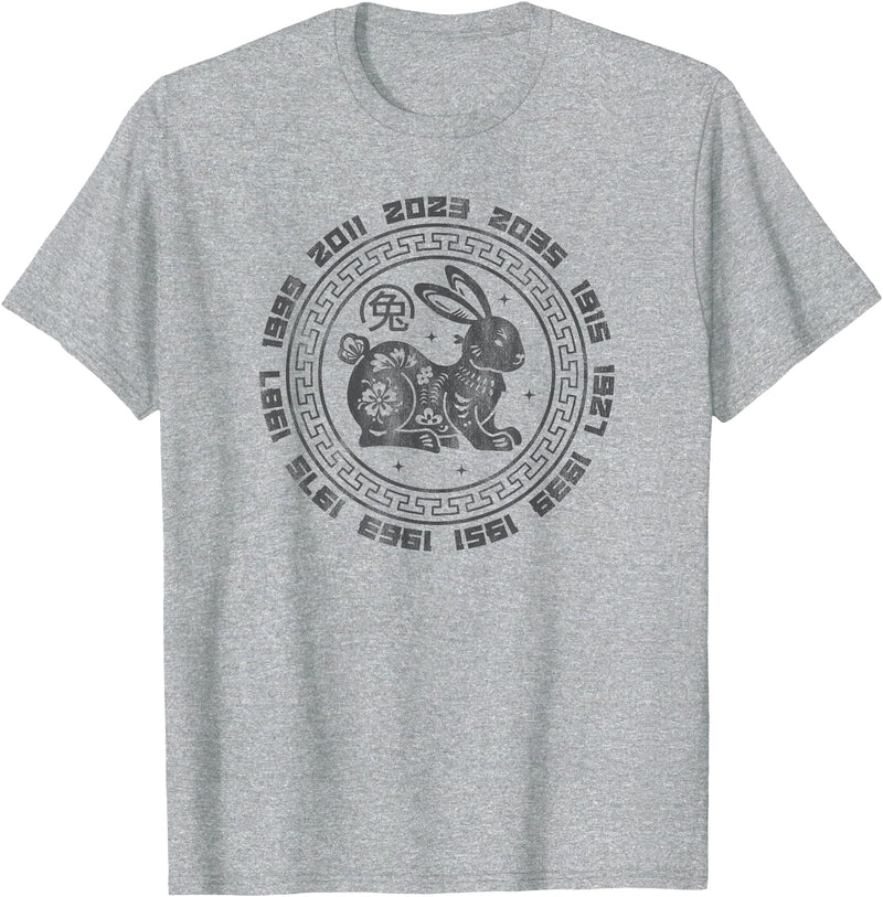 Vintage Year of Rabbit Chinese New Year 2023 Zodiac Retro T-Shirt in Heather Grey