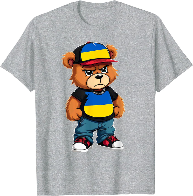 Ukrainian Teddy Bear Breakdance Rapper Ukrainian Flag Teddy Bear Ukraine Hip Hop T-Shirt - Heather Grey