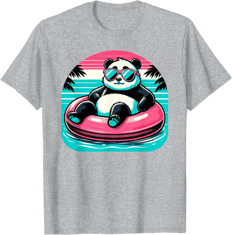 Nerrrdy Pool Party Panda Pink Float Men Women Kids Funny Pool Panda T-Shirt - Heather Grey