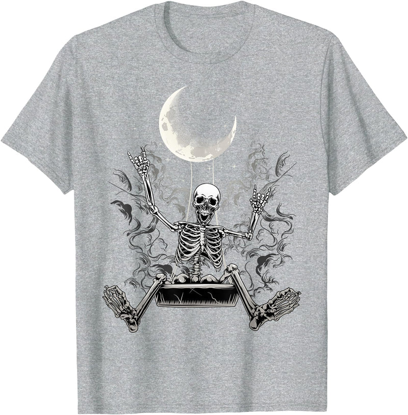 Skeleton Love Halloween Moon Skeleton Rock On Hand Spooky Halloween Rock Concerts T-Shirt - Heather Grey