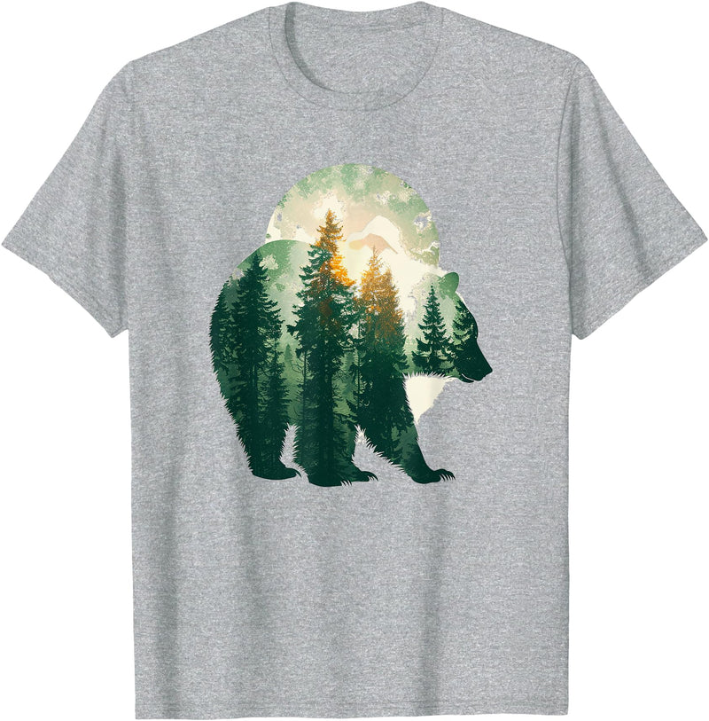 bear outfits for naturelovers and camper green bear double composition nature bears double T-Shirt - Heather Grey