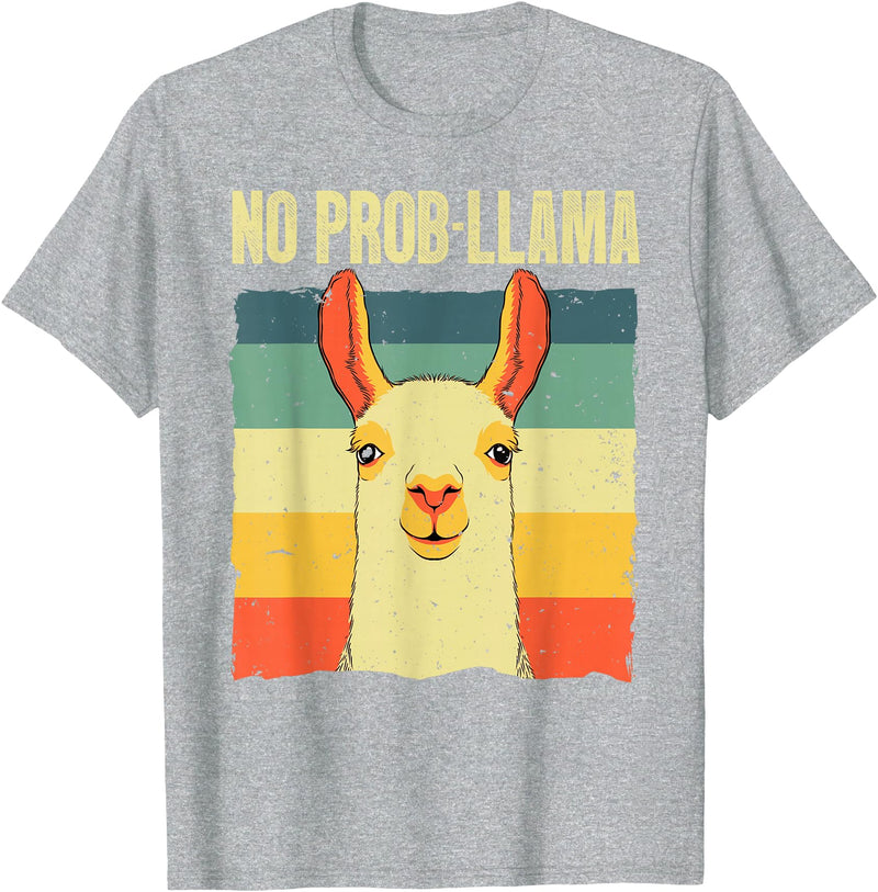 Funny Llama Gift Llama Lover Accessories & Stuff Cool Llama for Men Women No Prob Llama Alpaca Farming Animal T-Shirt - Heather Grey