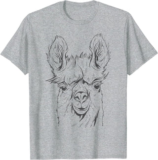 Funny Llama Alpaca Animal Lover Gifts Clothing Llama Alpaca Line Art T-Shirt - Heather Grey