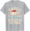 BALARI Easily Distracted by Pigs Funny Retro Pig Farmer Men Women T-Shirt - Heather Grey