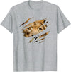 Lion Graphic - Wild Animal Lover Design Lion Outfit - Torn Design Picture Of A Lion's Face T-Shirt - Heather Grey