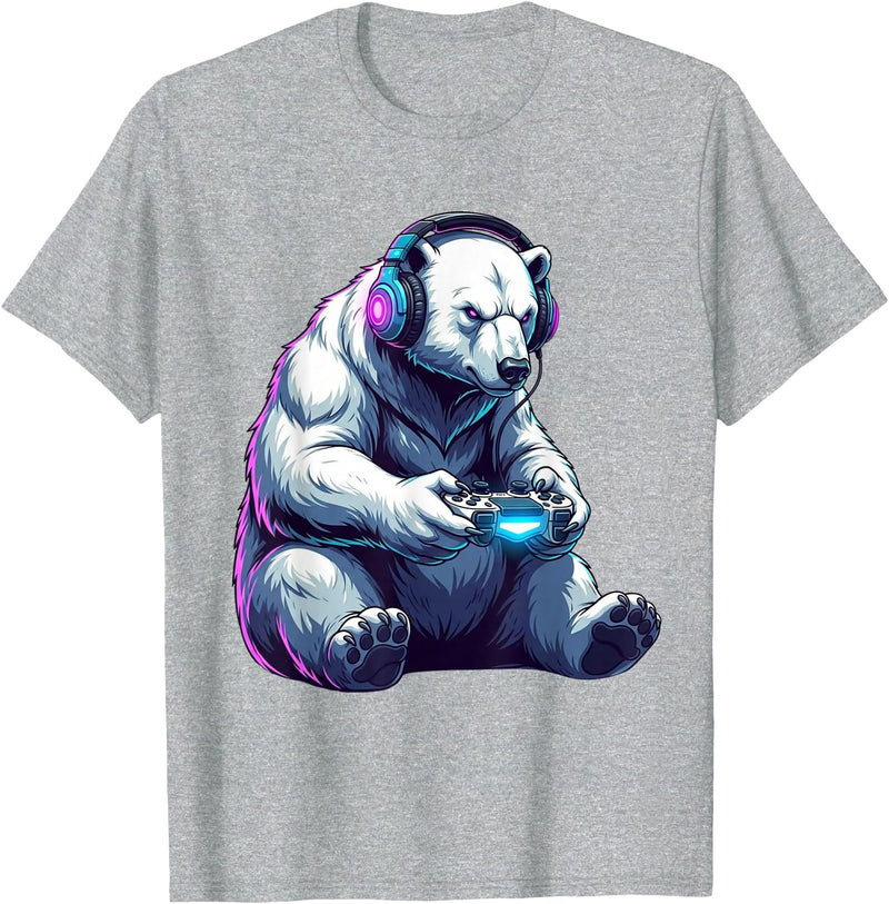 Funny Graphic Gamers tee Polar Bear Funny Video Games Polar Bear T-Shirt - Heather Grey