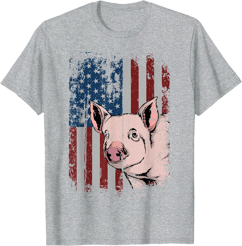 Proud USA Pig Farmer Apparel Gift Idea Pig American USA Flag Patriotic Pig Farm Gift T-Shirt - Heather Grey