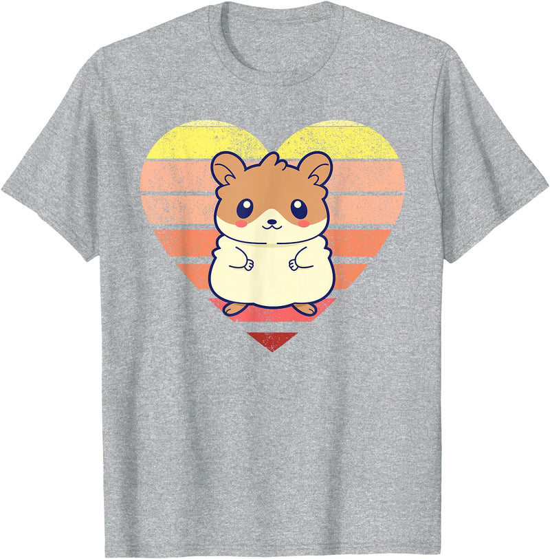 Cute Hamster Design Retro Heart Shape Vintage T-Shirt - Heather Grey