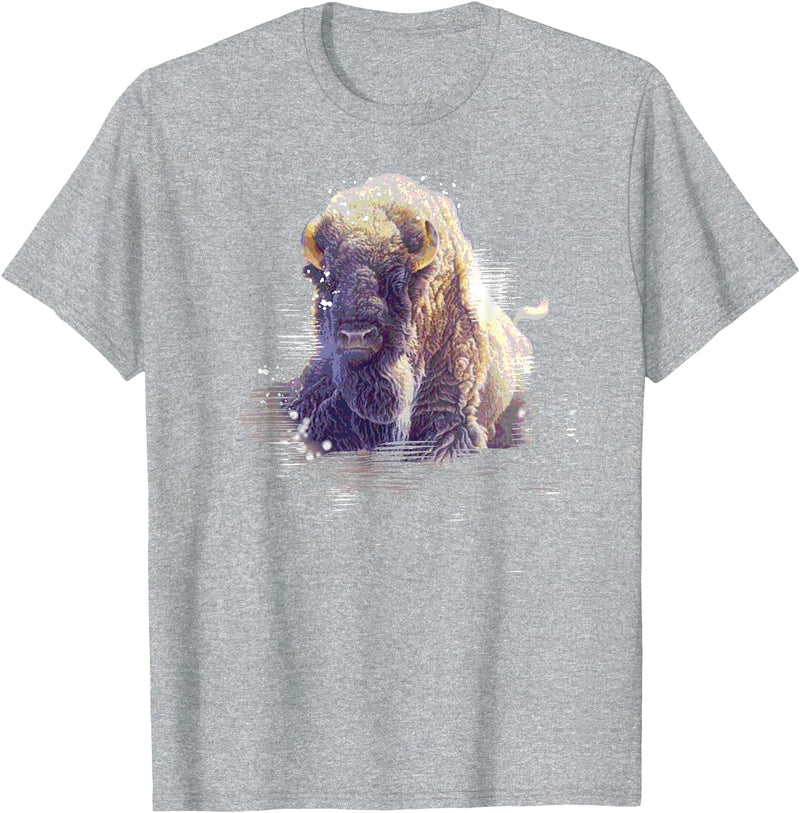 Rocky Mountain Wilderness designs Great Native American White Buffalo Sacred Spirit Animal T-Shirt - Heather Grey