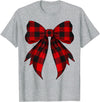 Buffalo Tartan Coquette Aesthetic Women Gifts Coquette Bow Red Black Buffalo Tartan Checkered Plaid T-Shirt - Heather Grey