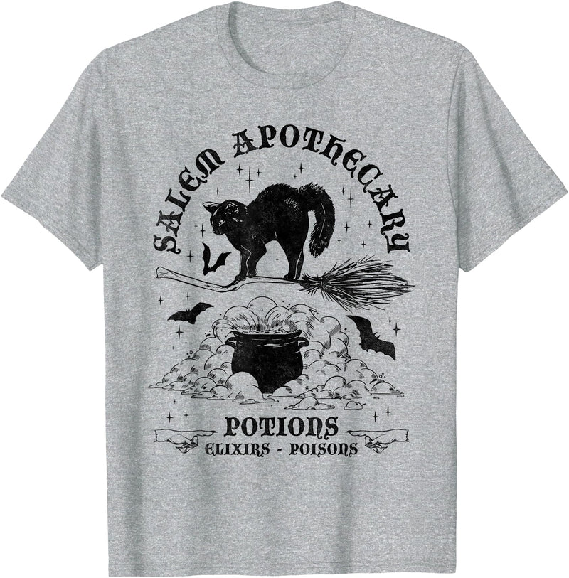 Funny Halloween Witch Gift Idea For Women Salem Apothecary, Black Cat Halloween Witch Men Women T-Shirt - Heather Grey
