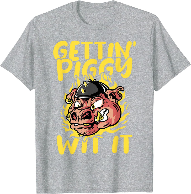 Funny Pig Roast BBQ Gifts Pork Rub Barbecue Lover Pig Roast Barbecue Getting Piggy Wit It BBQ T-Shirt - Heather Grey