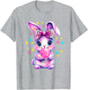 Cute Coquette Bow Tie Dye Rabbit Easter Bunny Girl Kids T-Shirt in Heather Grey