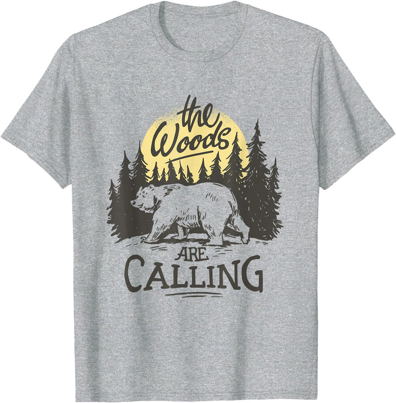 Funny Bear Themed Apparel & Accessories The Woods are Calling Cool Nature Bear Graphic T-Shirt - Heather Grey
