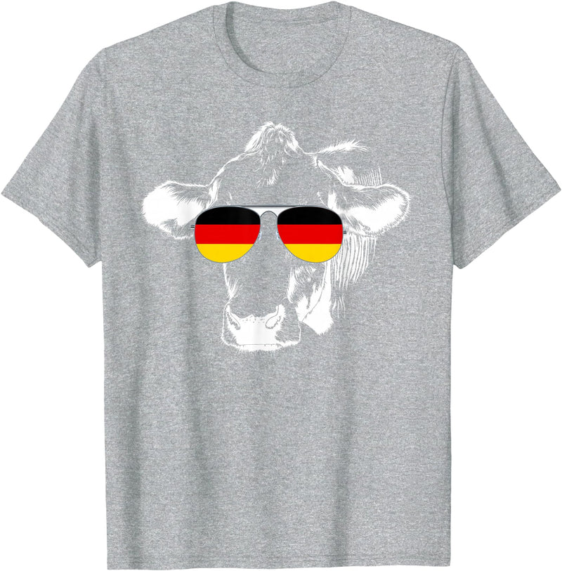 Oktoberfest German Flag Cow Sunglasses Germany Funny Cute T-Shirt - Heather Grey