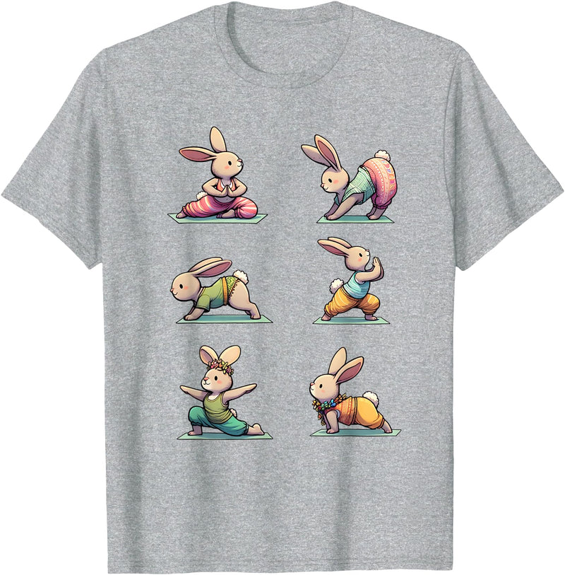 Easter Yoga Bunny Rabbit Spring Celebration Funny Yoga T-Shirt in Heather Grey