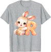 Letter R Rabbit Watercolor Cute Baby Animal Alphabet Initial T-Shirt in Heather Grey
