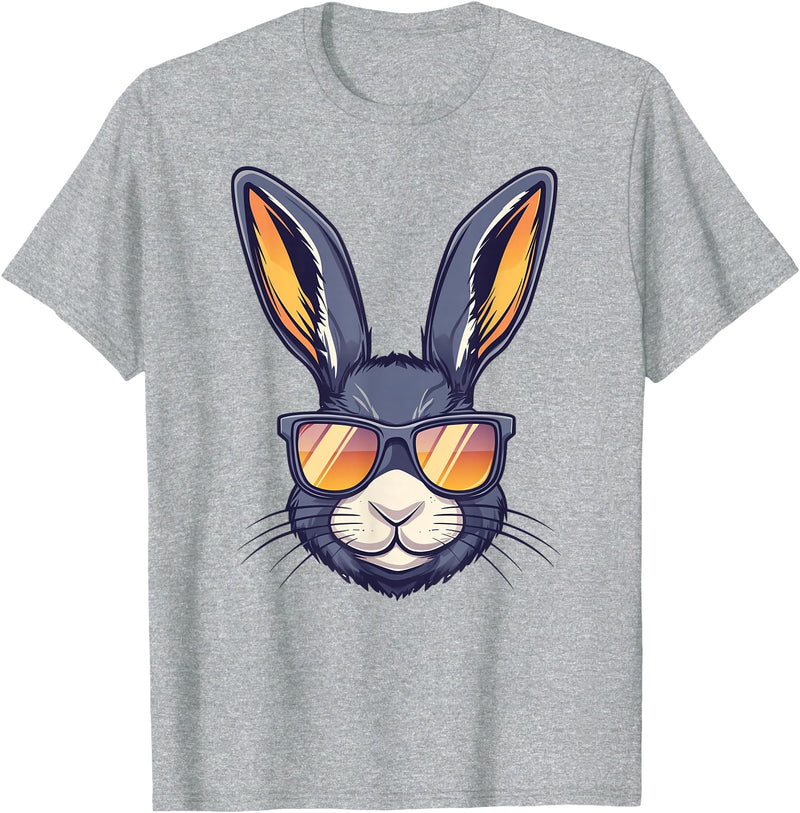 Bunny Rabbit Wearing Sunglasses Easter Funny Graphic T-Shirt in Heather Grey
