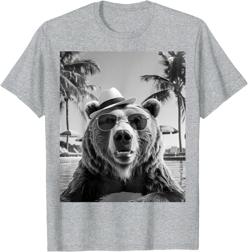 Cute Selfie Grizzly Bear Lovers Funny Grizzly Bear Selfie Summer Vacation T-Shirt - Heather Grey